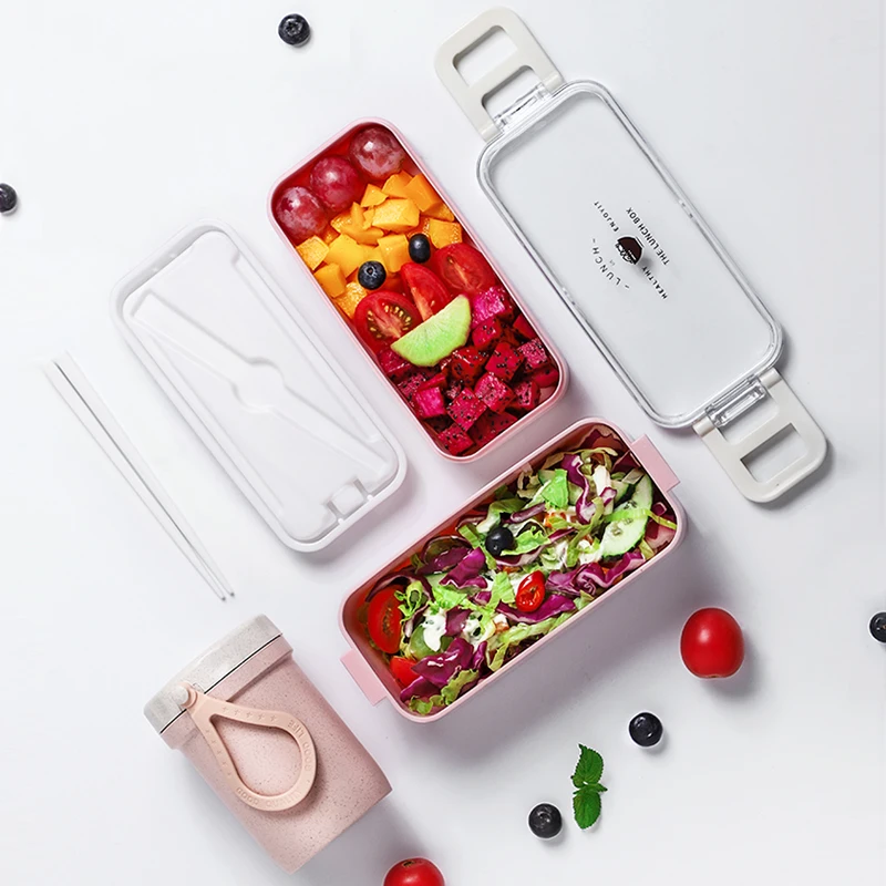 2 Слои Ланч-бокс для микроволновки японский дерева Bento Box Для Детский пищевой