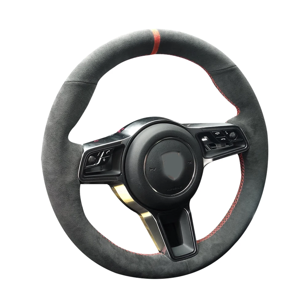 Черный замшевый кожаный руль красный стежок на обертке чехол подходит для Porsche