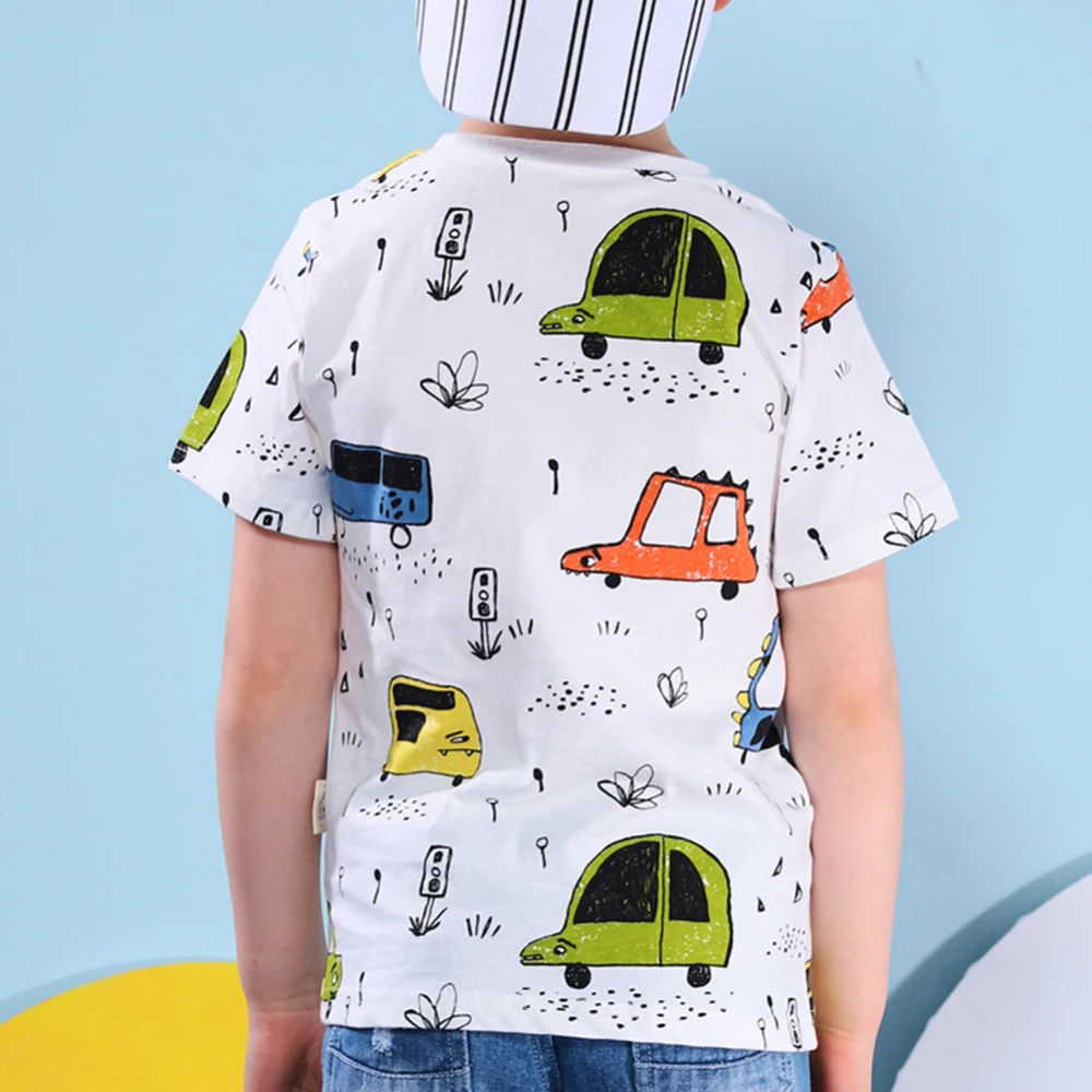 Летняя детская с коротким рукавом хлопковая Футболка Красочные динозавр лесной