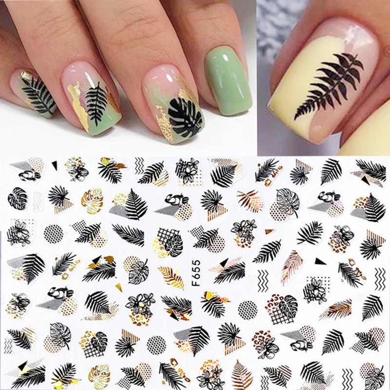 1 шт. Весенняя 3D наклейка s для дизайна ногтей лазерные простые линии листья