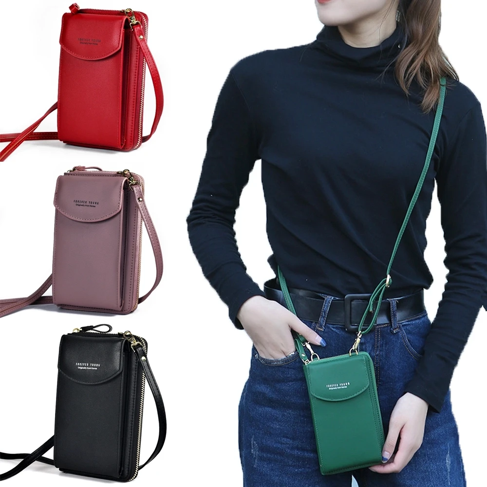

2021 Ladies Wallet Solid Color Sling Purse Multi-functional Square Wallet Summer All-match Coin Wallet Woman Zippered Phone Bag