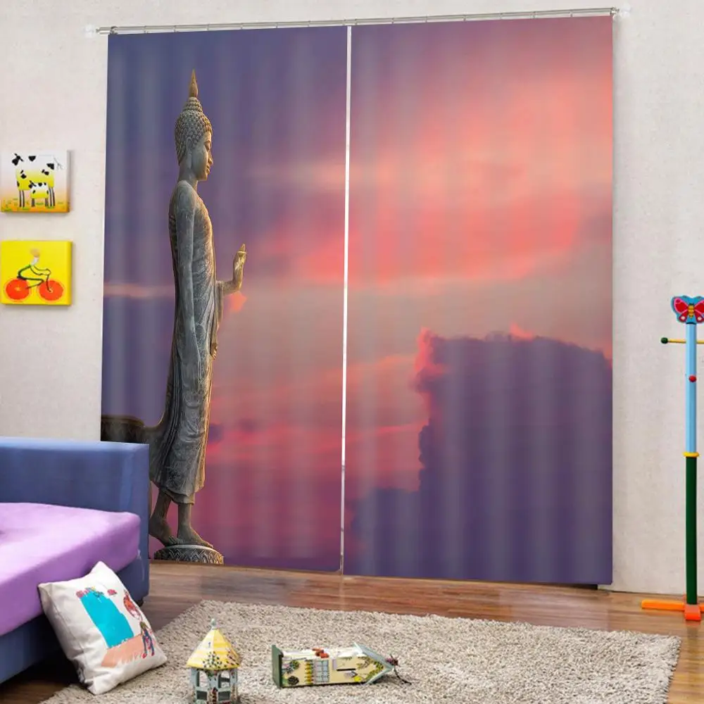 

Landscape Pink sunset buddha statue Photo Printing Blackout 3D Curtains for Living Room Bedding Room Hotel Drapes Cortinas