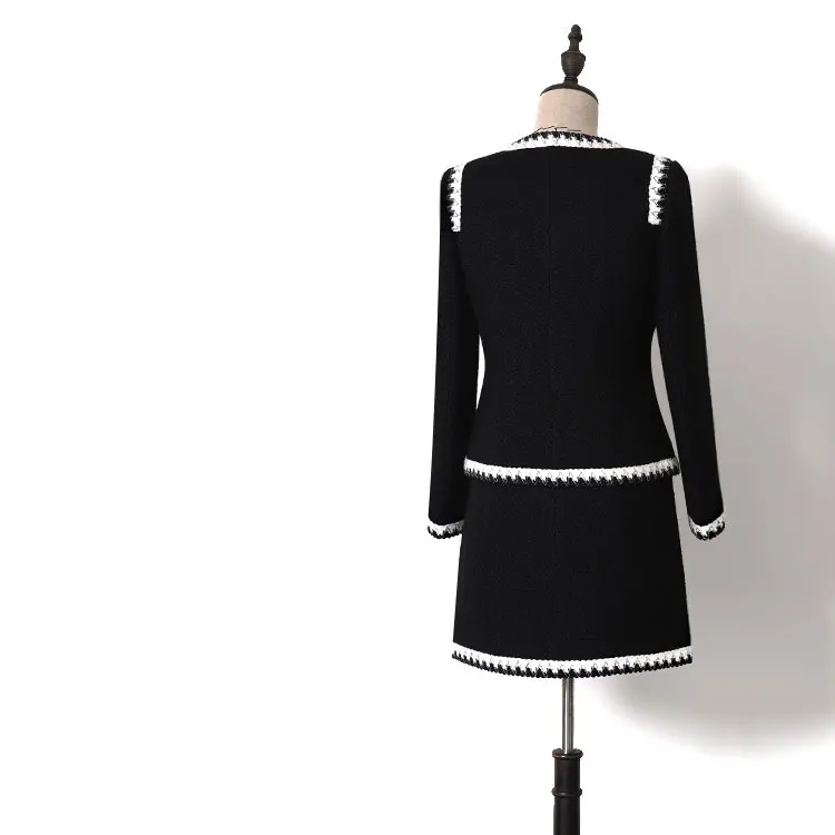 Женский офисный костюм из двух предметов элегантный твидовый пиджак контрастных