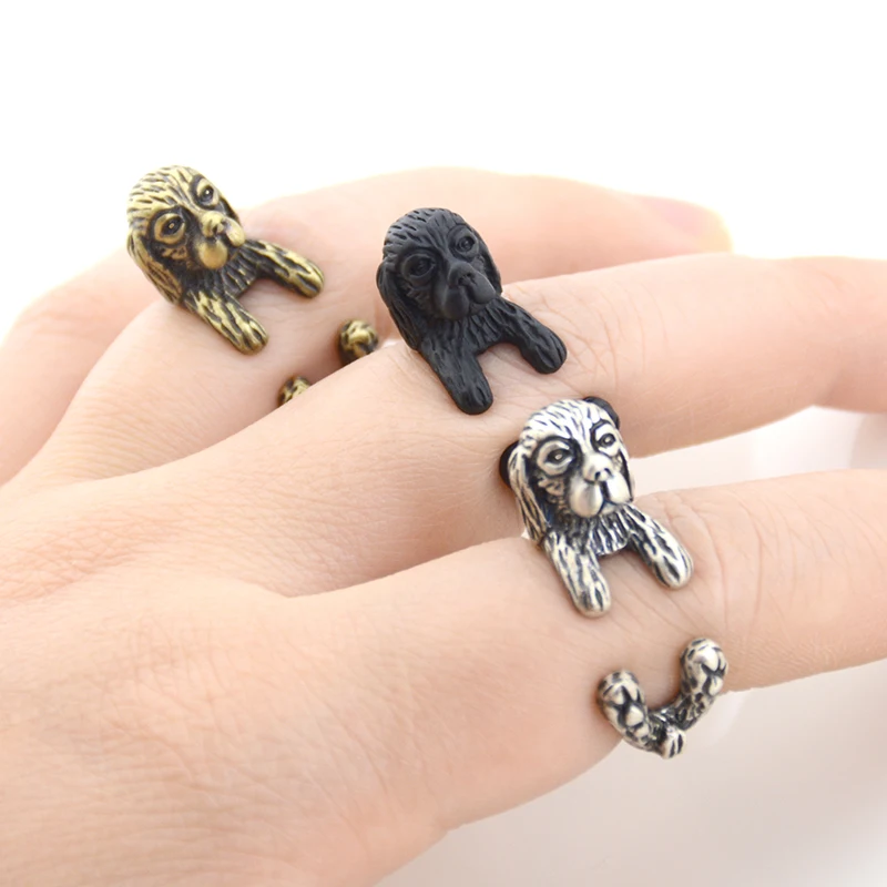 Прямая доставка Винтаж Чарльз спаниель Anillos щенок кокер-спаниель Anel Бохо Пара