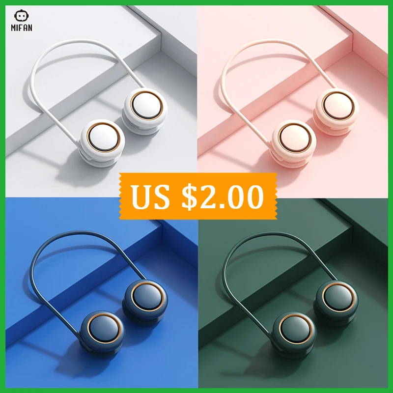 Портативный Электрический вентилятор на шею пластиковый бесшумный мини с USB