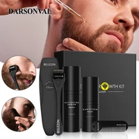 4 pcsset beard growth kit mens beard growth oil nourishing enhancer beard oil beard care with comb beard roller beard oil