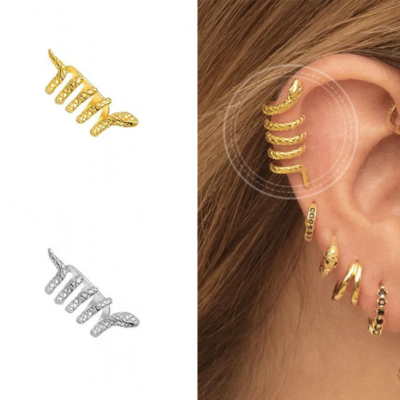 

Prevent Allergies 925 Silver Animal Snake-Wrapped Small Ear Clips Gold/Silver Classic Fashion Jewelry Without Pierced Ears