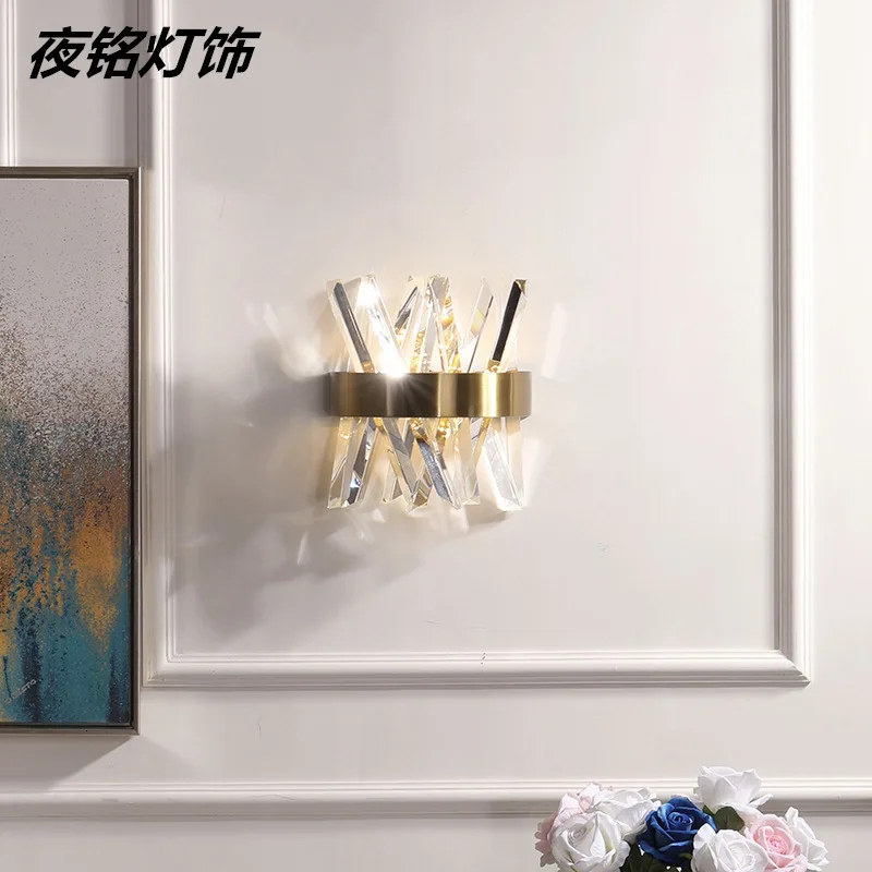 

American European post modern golden metal crystal glass tube wall light lamp LED for villa hotel foyer living room wall sconce