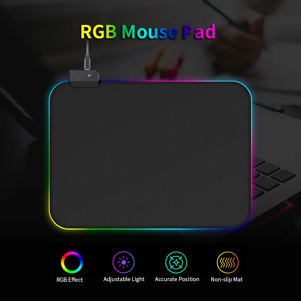 

RGB Backlight Mouse Pad Adjustable RGB Luminous Mousepad Luminescence Modes Non-slip Mouse Pad 350*250*4mm