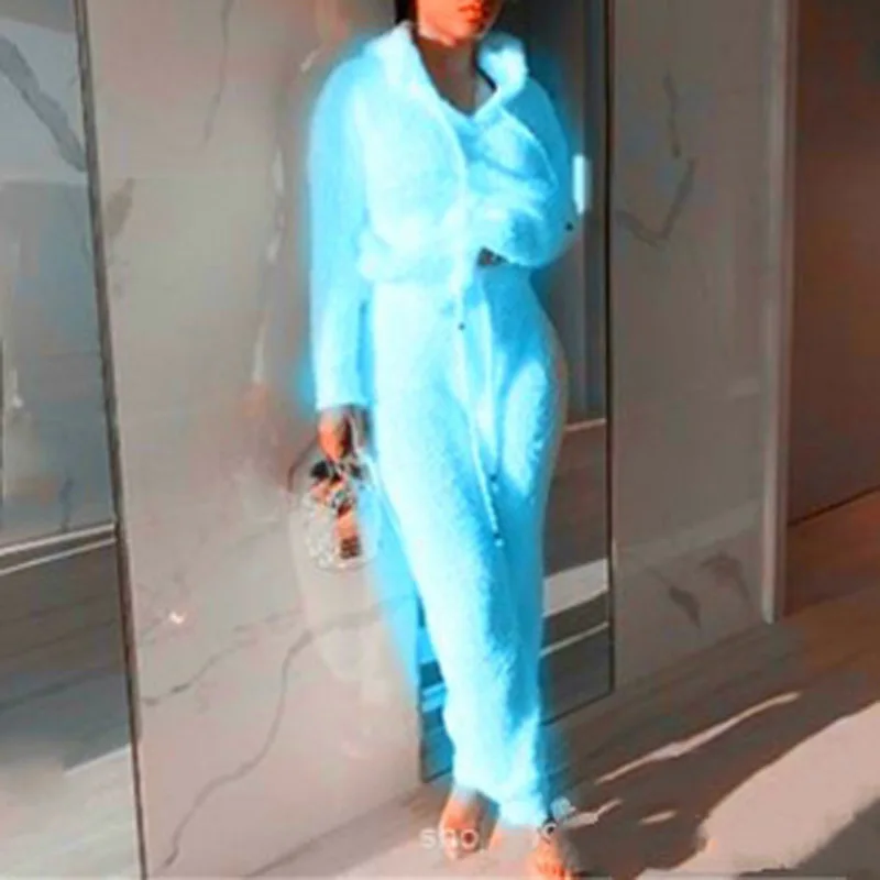 

Fashion Drawstring Women Tracksuit Two Piece Set Casual Hooded Fleece Sweatshirts Tops And Long Pants Solid Autumn Winter Outfit