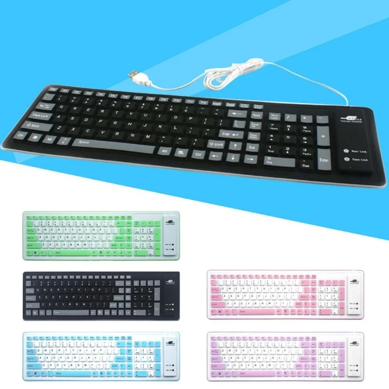 

For103-key Силиконовая Водонепроницаемая клавиатура, тихая и удобная USB-клавиатура для ноутбука, складная