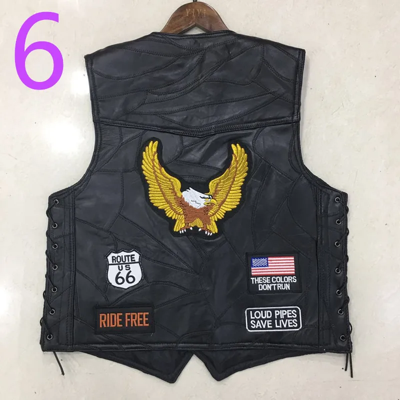 Golden eagle Письмо вышивка мотоциклетный кожаный жилет для мужчин Весна Новая мода Панк куртка без рукавов V образным вырезом размера плюс 14 патчи - Цвет: Golden eagle