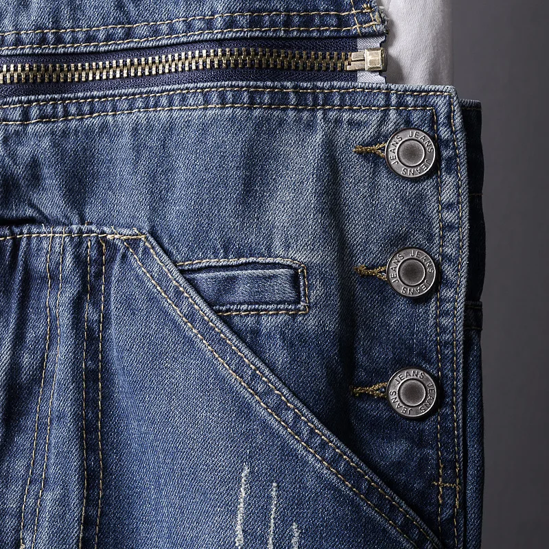 Ripped Overalls Men Jeans Bib Removable Waist Streetwear Hip Hop Hole Denim Jumpsuits Trousers Leisure Tattered Freight Pants