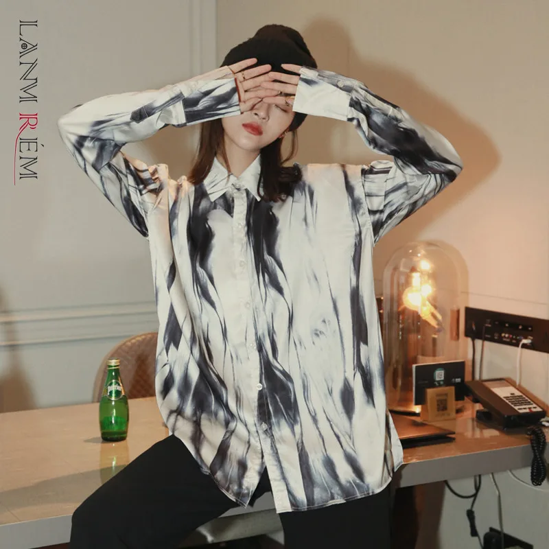 LANMREM/2021 г. Ранняя Осенняя Модная рубашка с длинными рукавами и отложным