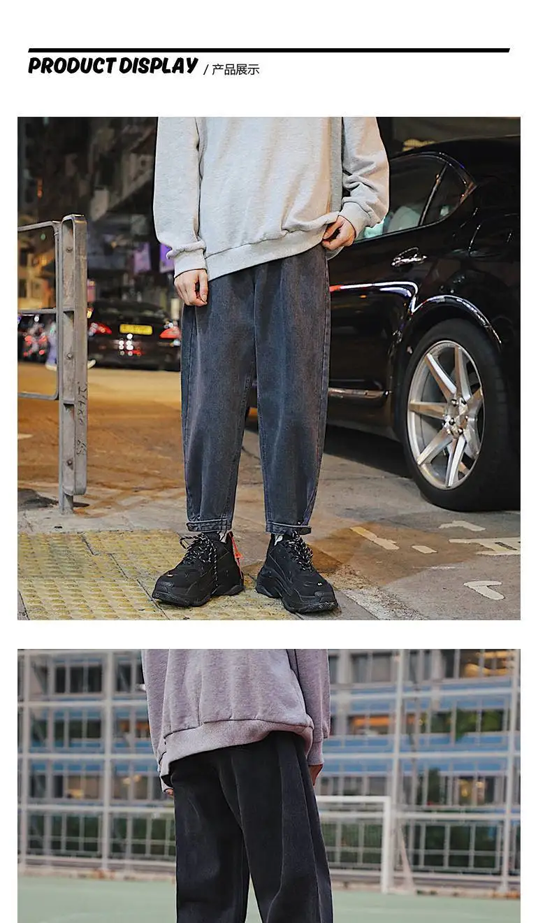 

Ins Blue Jeans Men Cool Graffiti Print Denim Pants Solid Color Fashion Retro Baggy Hip Hop Style Jeans High Street Casual Pant