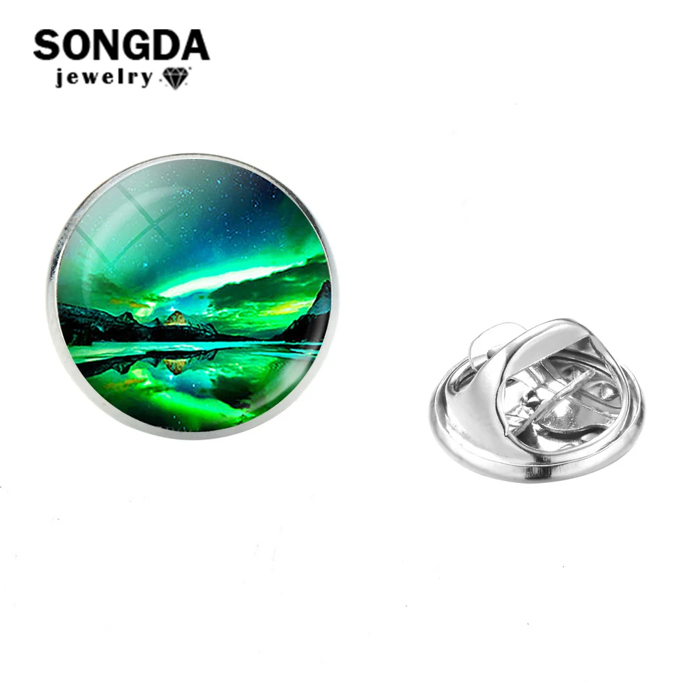 SONGDA зеленый северное сияние Нержавеющая сталь шпильки лес горы исследовать