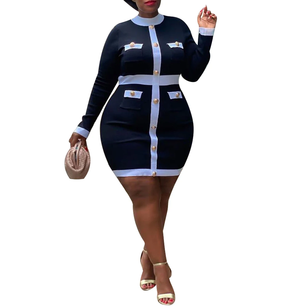 

6XL Plus Size Long Sleeve Button Dresses Women Vintage Sexy Black Dress Ladies Office High Waist Large Size Bodycon Dresses D30