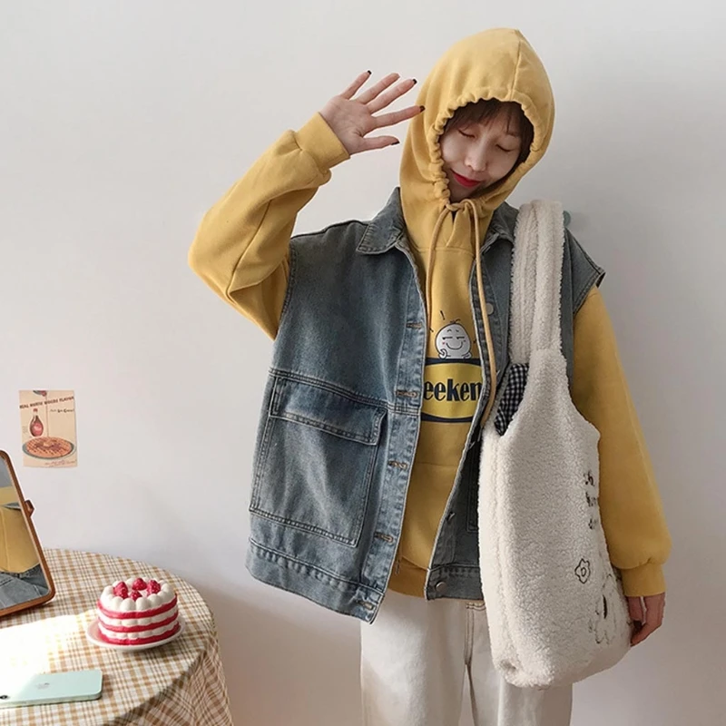 

Cute Bear Embroidered Lamb Wool Shoulder Bag Large Capacity Women Tote Bag LX9F