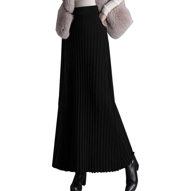Европейская и американская трикотажная длинная Плиссированная Юбка для высоких