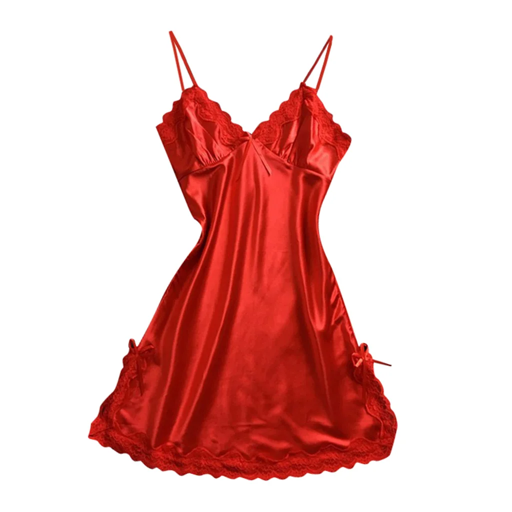 

Women's Pajamas V Neck Nightwear Lingerie Babydoll Sleep Wear Red