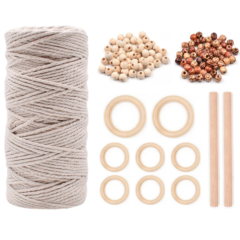 

1/74PC DIY Macrame Cord Natural Cotton Rope with Wood Ring Wood Stick Braided Cord Teether Macrame Kit Wall Hanging Plant Hanger