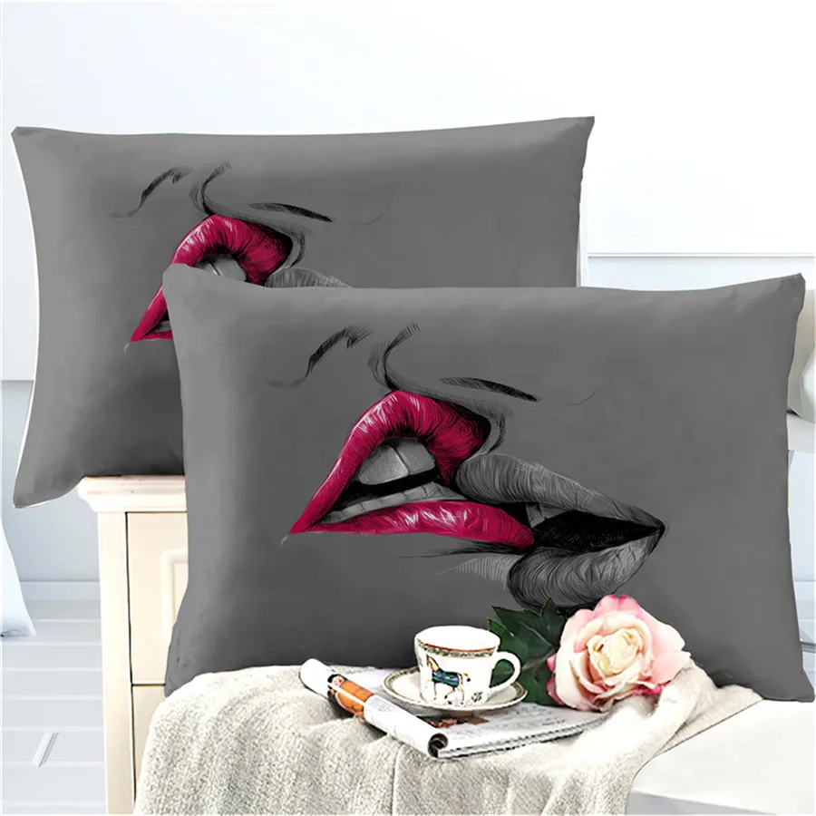 

HELENGILI 3D Bedding Set Lips Print Duvet cover set lifelike bedclothes with pillowcase bed set home Textiles #Z-06