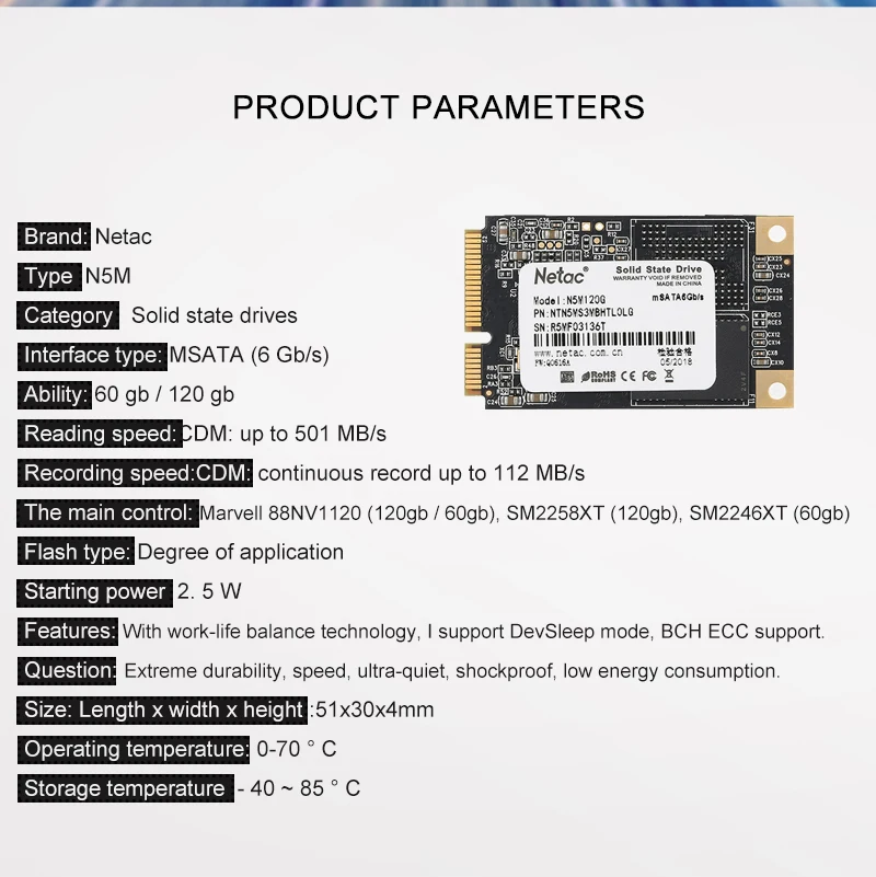 Netac 480 ГБ SSD mSATA 60 ГБ 120 ГБ 240 ГБ твердотельный накопитель TLC 6 ГБ/сек. для портативных ПК