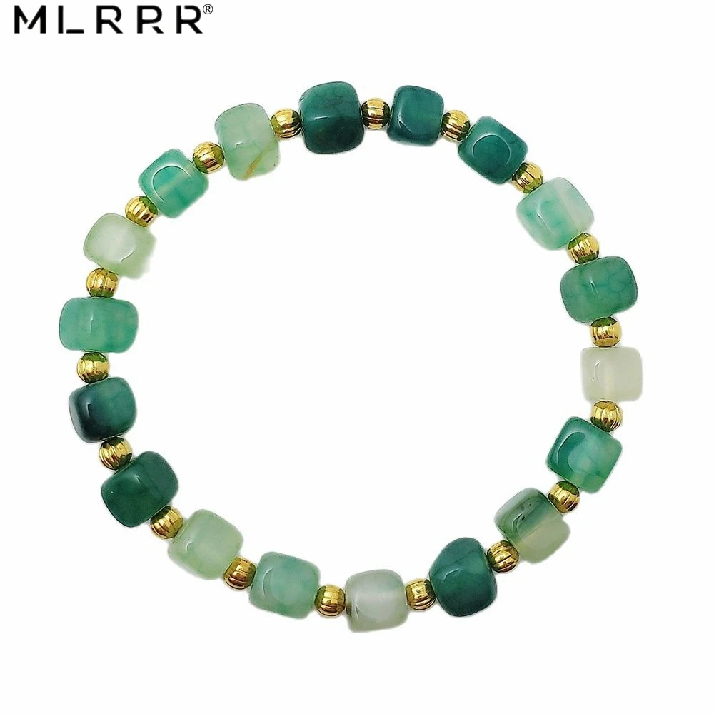 Vintage Classic Natural Stone Jewelry Handmade Simply Irregular Square Green Jades Beaded Chain Strand Bracelets