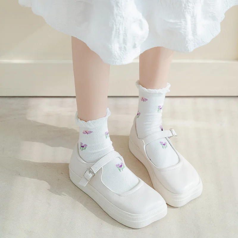 

Носки Frilly для женщин и девушек, милые японские кружевные ретро-носки с оборками в стиле Лолиты, стиль Харадзюку