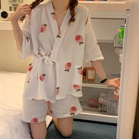 summer japanese kimono women pijamas set cotton 100 sweet cute gauze new shorts home service two piece pajamas for teen girls