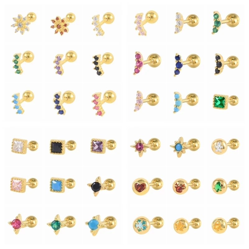 

Aide 925 Sterling Silver Colored Zircon Stud Earrings Christmas Tree Elk Snowflake Shape Crystal Cartilage Piercing Ear Studs