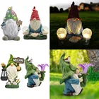 Фигурка гнома из смолы, светодиодная скульптура на солнечной батарее, уличная садовая статуя декоративная статуэтка, украшения для гномов, животных, микроландшафт, креативные поделки