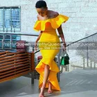 Платья подружек невесты с оборками и высокой юбкой-годе, золотисто-желтое женское платье с открытыми плечами для африканских девушек, платье для выпускного вечера, свадебной вечеринки