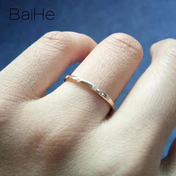 BAIHE Твердое 18 к Желтое золото(AU585) 0.06ct сертифицированное H/SI круглое кольцо с натуральными бриллиантами для помолвки для женщин, модное Ювелирное кольцо