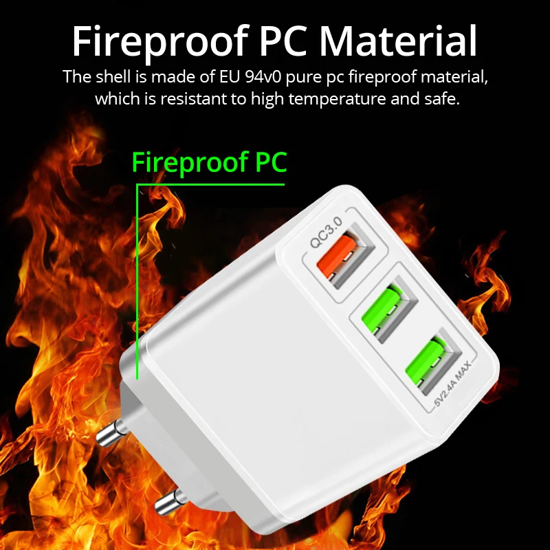 Сетевое зарядное устройство с 3 USB-портами и поддержкой быстрой зарядки |