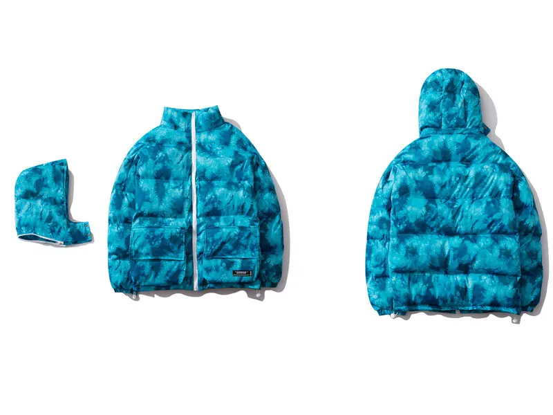 GONTHWID Tie Dye/толстая теплая парка со съемным капюшоном, куртки, хип-хоп хлопчатобумажные пуховики в повседневном стиле, парки, зимние пальто, уличная верхняя одежда