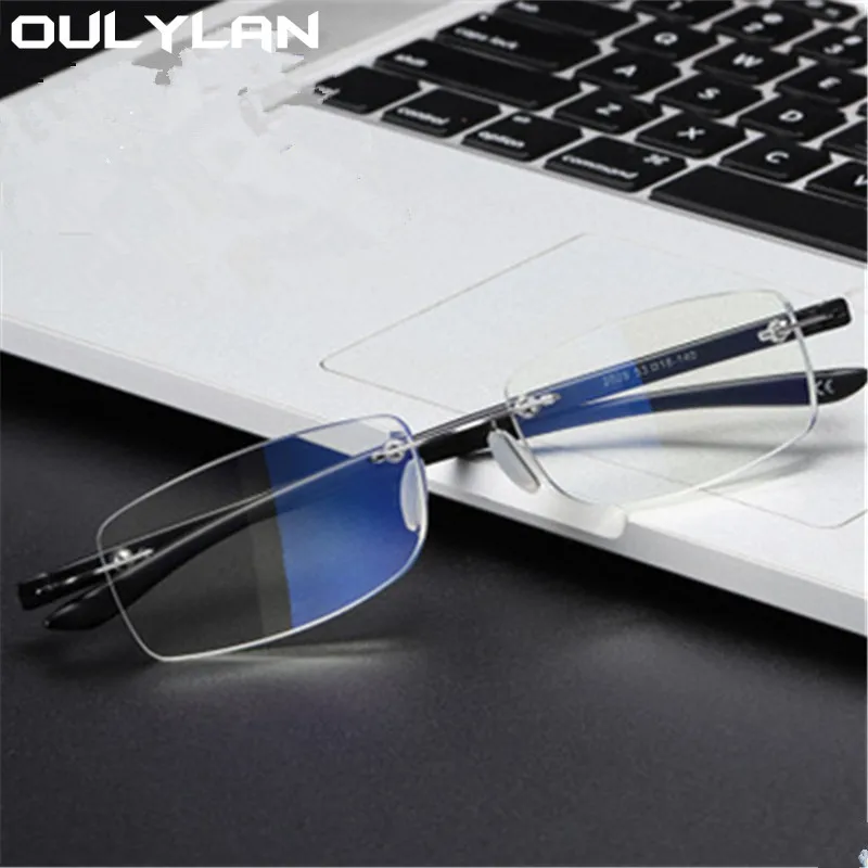 

Очки для чтения Oulylan для женщин и мужчин, винтажные очки для дальнозоркости с защитой от синего света, модные очки без оправы с диоптриями + 1,5, 2,0, 2,5, 3,0