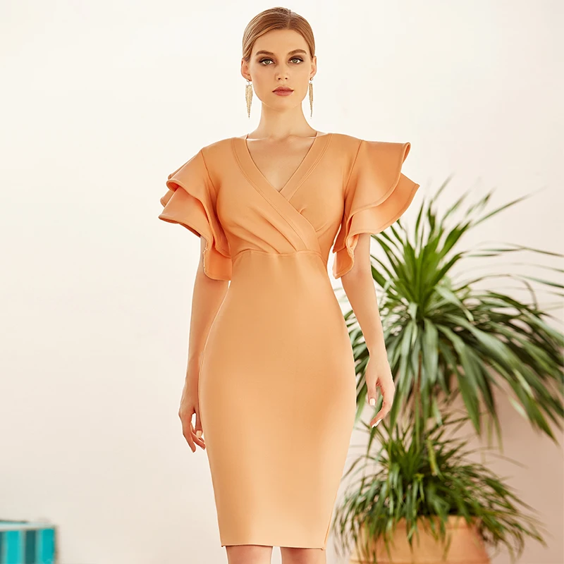 

Seamyla 2022 New Summer Women Short Sleeve Bodycon Bandage Dress Sexy Ruffles Club Celebrity Runway Evening Party Dress Vestidos