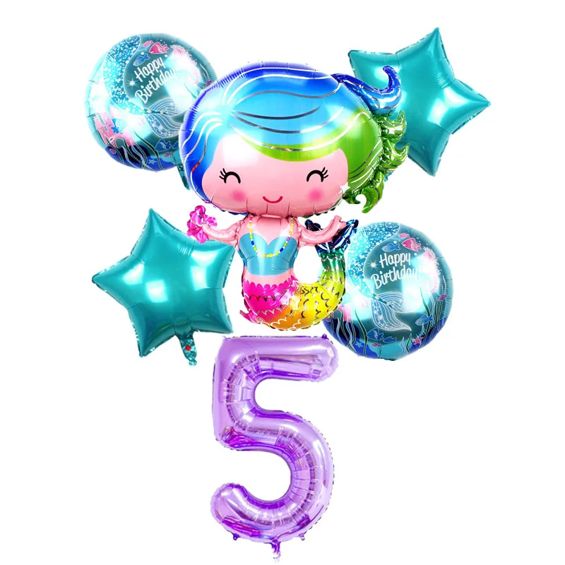 6pcs/lot 40 inch Cartoon Mermaid Fioil Balloons Number Balloon Birthday For Baby Girl Gift Ariel Helium Globos | Дом и сад