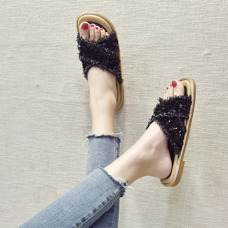 

Shoes Slippers Flat Slipers Women Luxury Slides Shale Female Beach Flock 2021 Designer Sabot Summer Soft Fashion Rubber Bling Ba