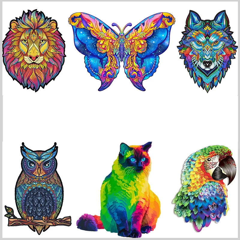 

A3 Difficulty Irregular Animal Alien Wooden Puzzle Adult Decompression Educational Toy Birthday Gift Bat parrot unicorn