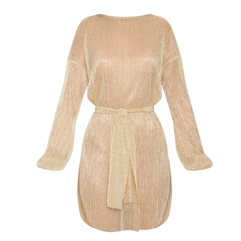 Rinabe Mesh Bikini Cover Up Shiny Party Dress Sash Belt Dresses Long sleeve Beachewear Solid Swimwear Pareos Beach Wear Sundress | Женская