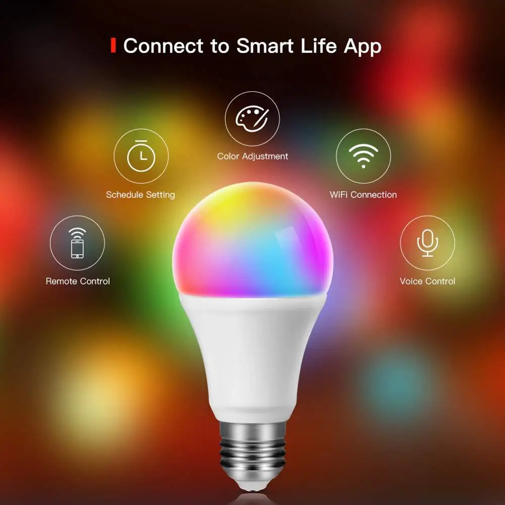 Умная лампочка светодиодный WiFi лампа E27 многоцветный работает с телефоном не