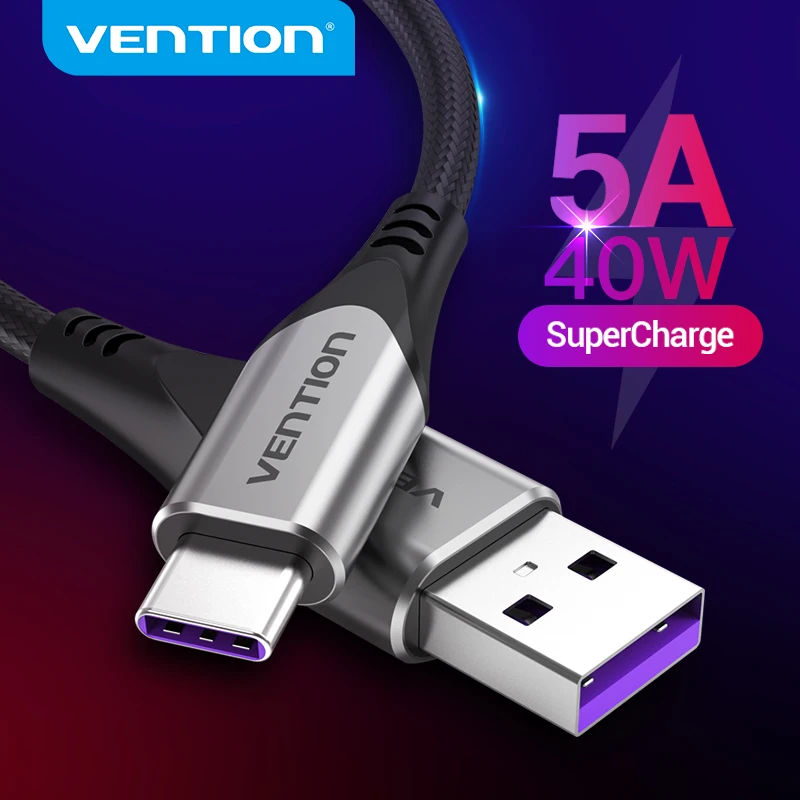 

Vention 5A USB C Cable Supercharge 40W USB Type C Charger Data Cord for Huawei Mate30 P30 P40 Pro Type-C USB Fast Charging Wire