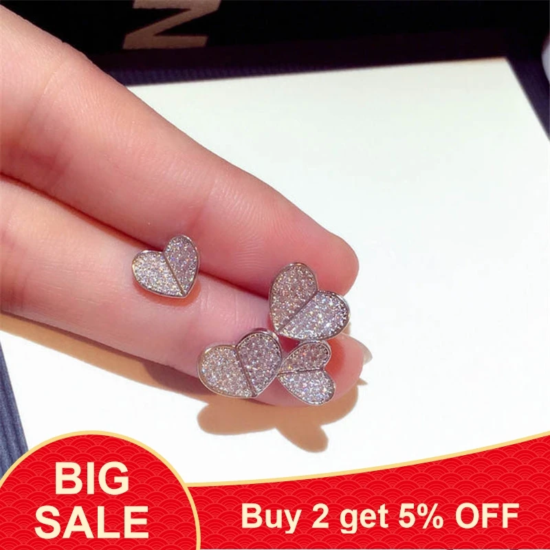 Женские свадебные серьги гвоздики в форме сердца AAAAA Cz Настоящее серебро 925 пробы