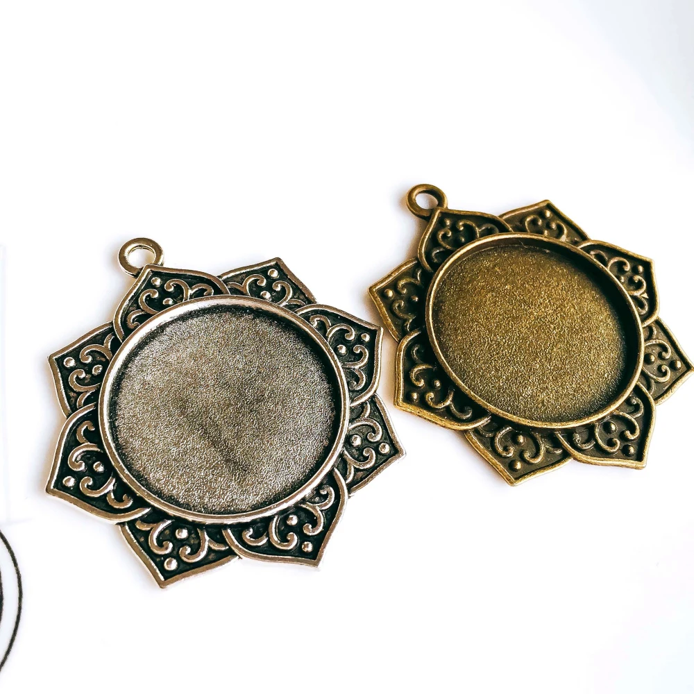 

5pcs/lot 25mm Necklace Pendant Setting Antique Bronze Silver Glass Cabochon Blank Base Supplies for Jewelry Finding T150