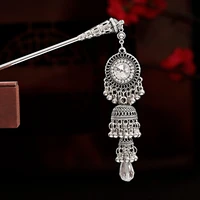 ethnic womens vintage tibet silver color alloy bells hairpin horquillas classic elegant long tassel hair fashion accessories