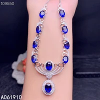 kjjeaxcmy boutique jewelry 925 sterling silver inlaid natural blue corundum gemstone female luxury necklace pendant fashion