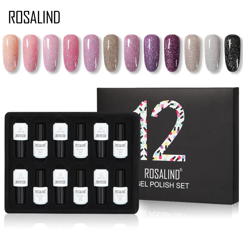 

ROSALIND 7ml Glitter Neon Gel Nail Polish Set All For Manicure Semi Permanent Hybrid Varnishes Soak Off Gel Kit 12PCS/LOT