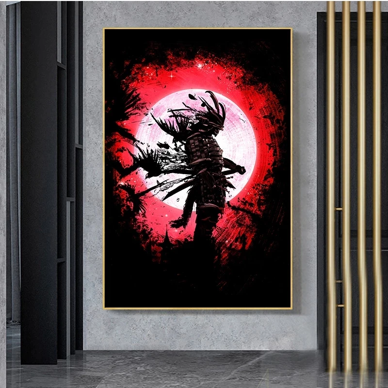 

Japanese Ghost Samurai Under Moon Canvas Painting Posters and Prints Modern Wall Art Pictures for Living Room Decoration